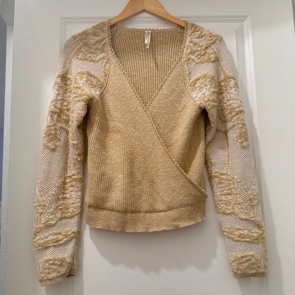 Anthropologie Lace Sleeve Long Sleeve Sweater Top Size M